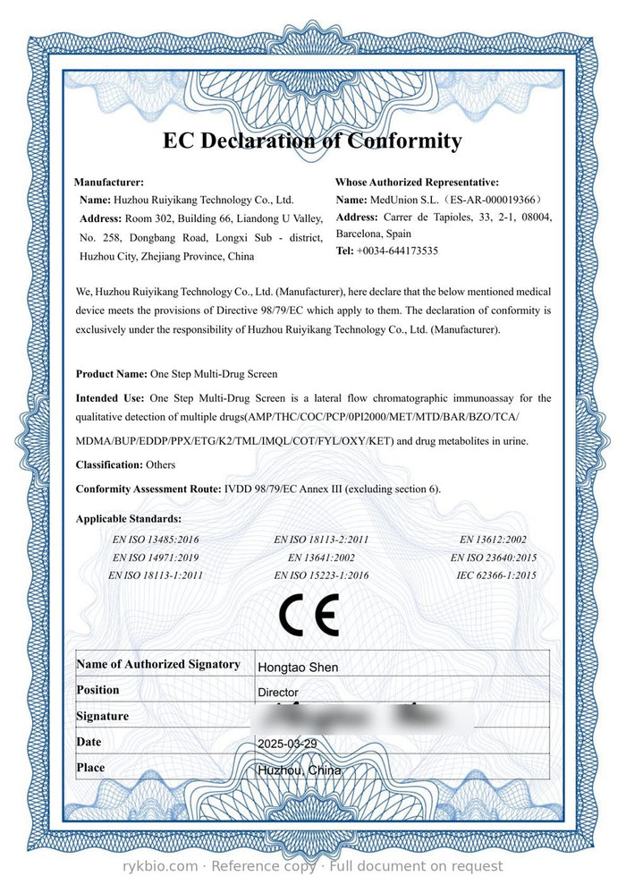 EC Declaration of Conformity – One Step Multi-Drug Screen (reference copy)