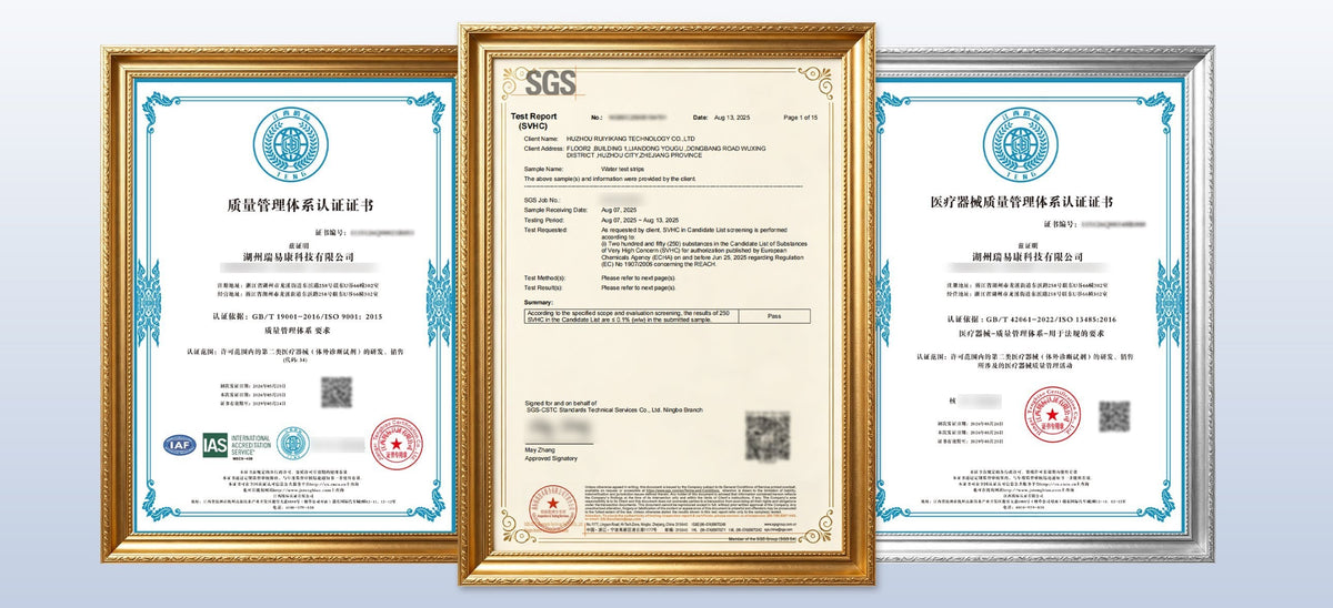 ISO 9001, SGS REACH and ISO 13485 certificates (reference copies)