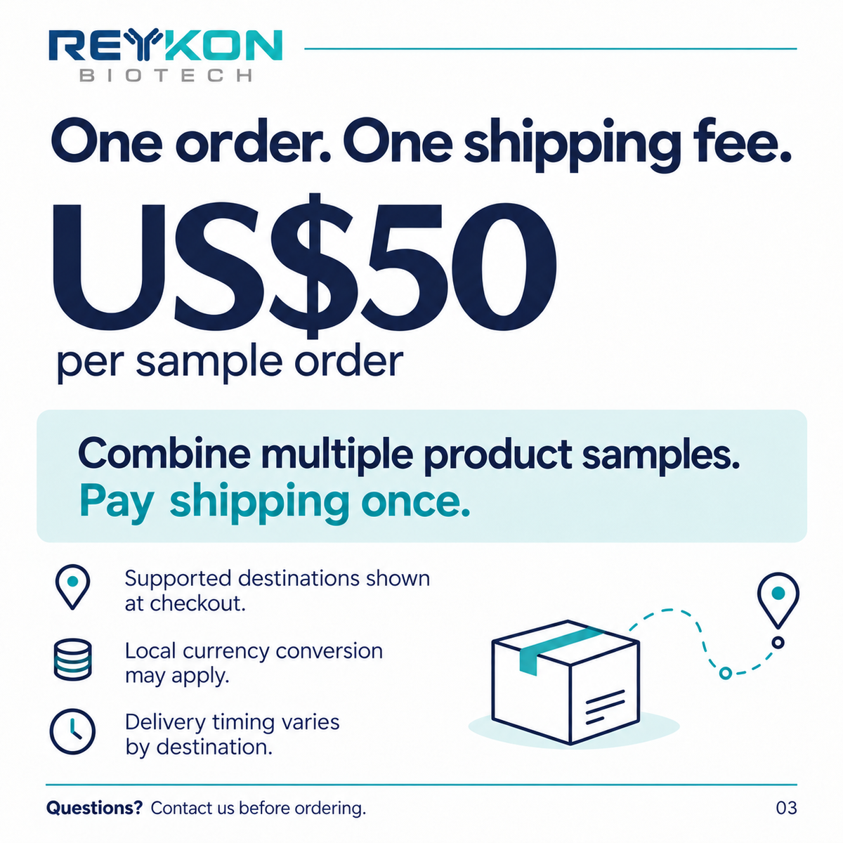 US$50 shipping per sample order